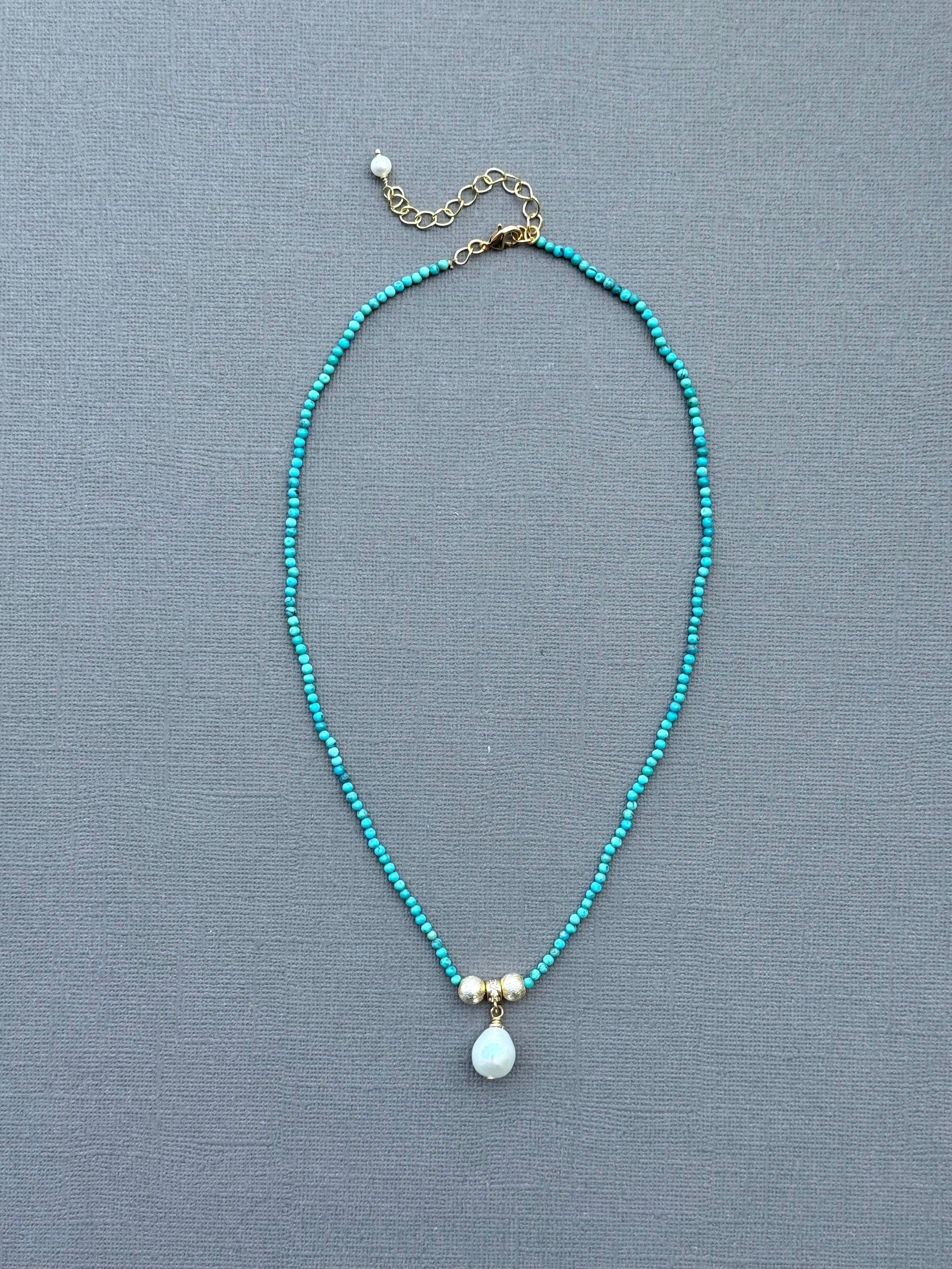 Delicate Turquoise Necklace with Pearl Drop