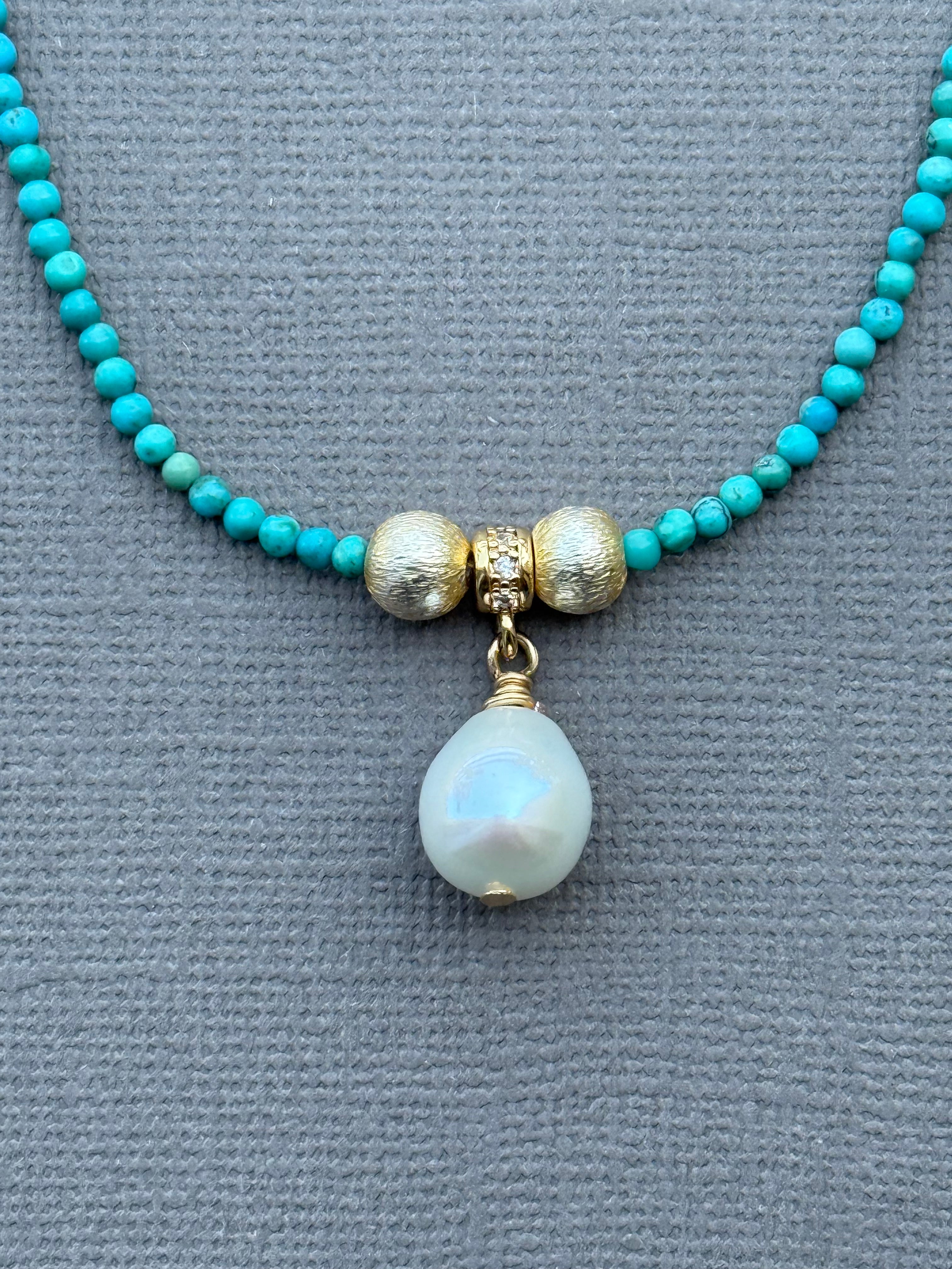 Delicate Turquoise Necklace with Pearl Drop