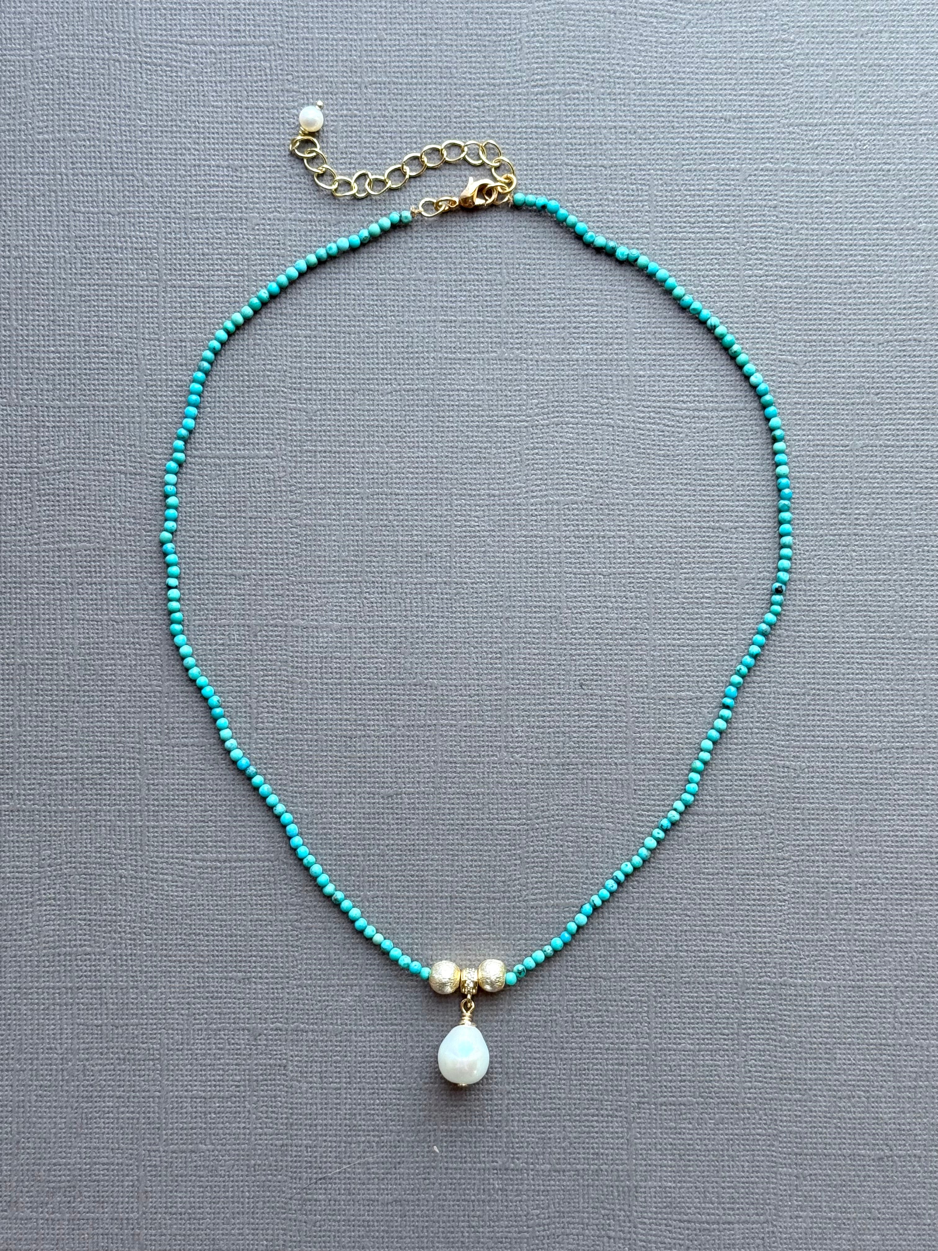 Delicate Turquoise Necklace with Pearl Drop