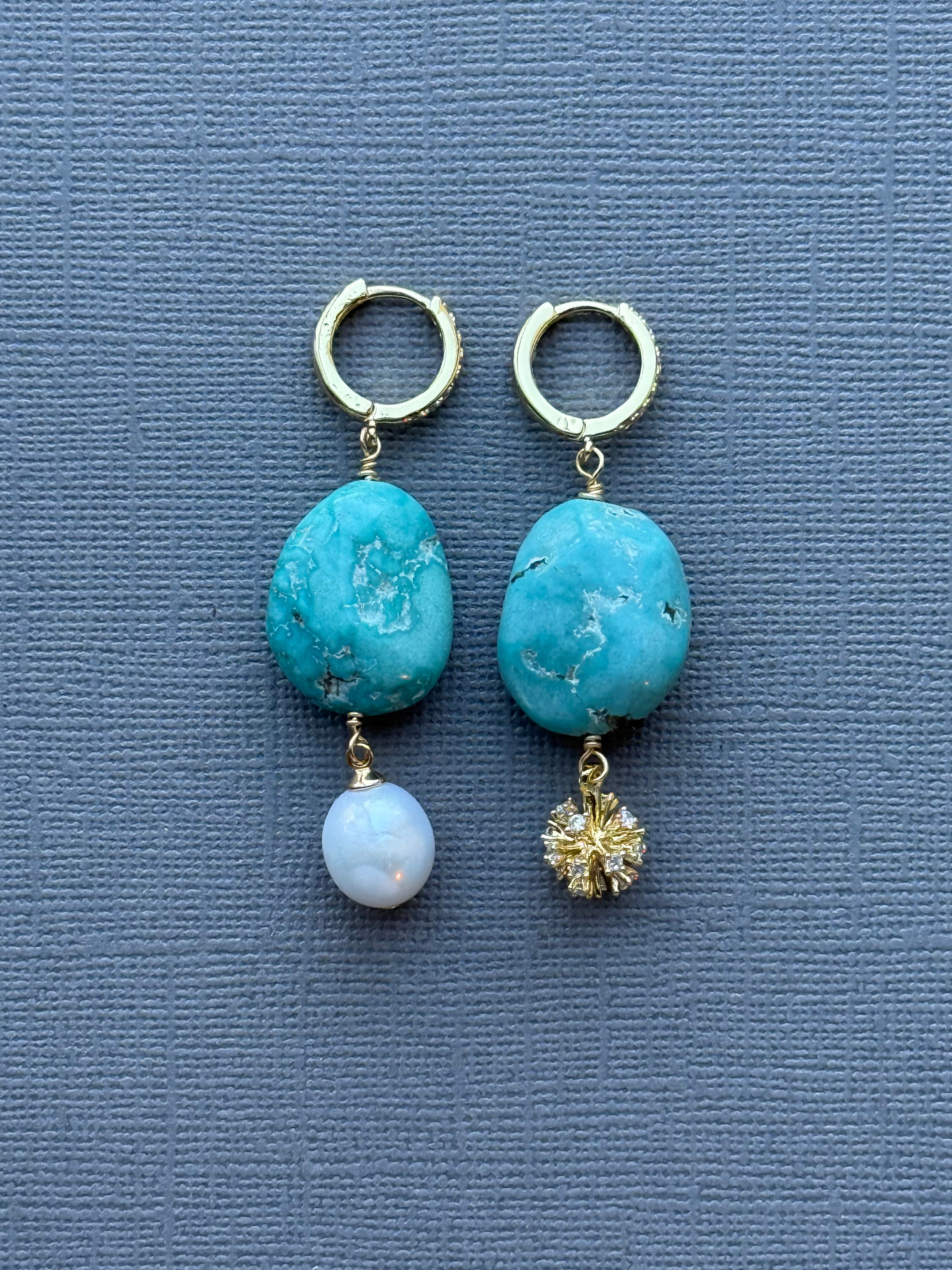 Asymmetrical Turquoise and Pearl Earrings