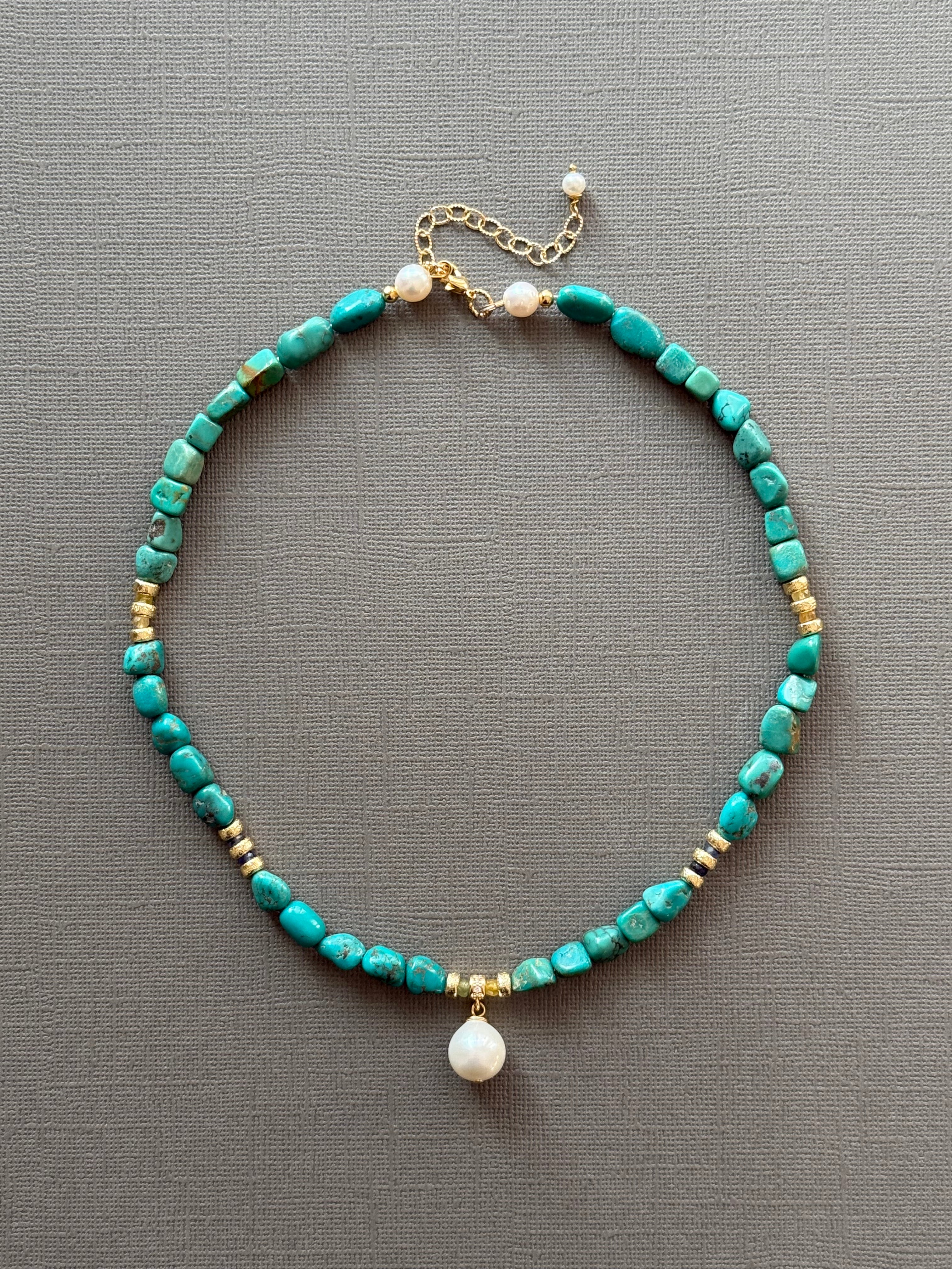 Turquoise, Pearl, and Sapphire Necklace