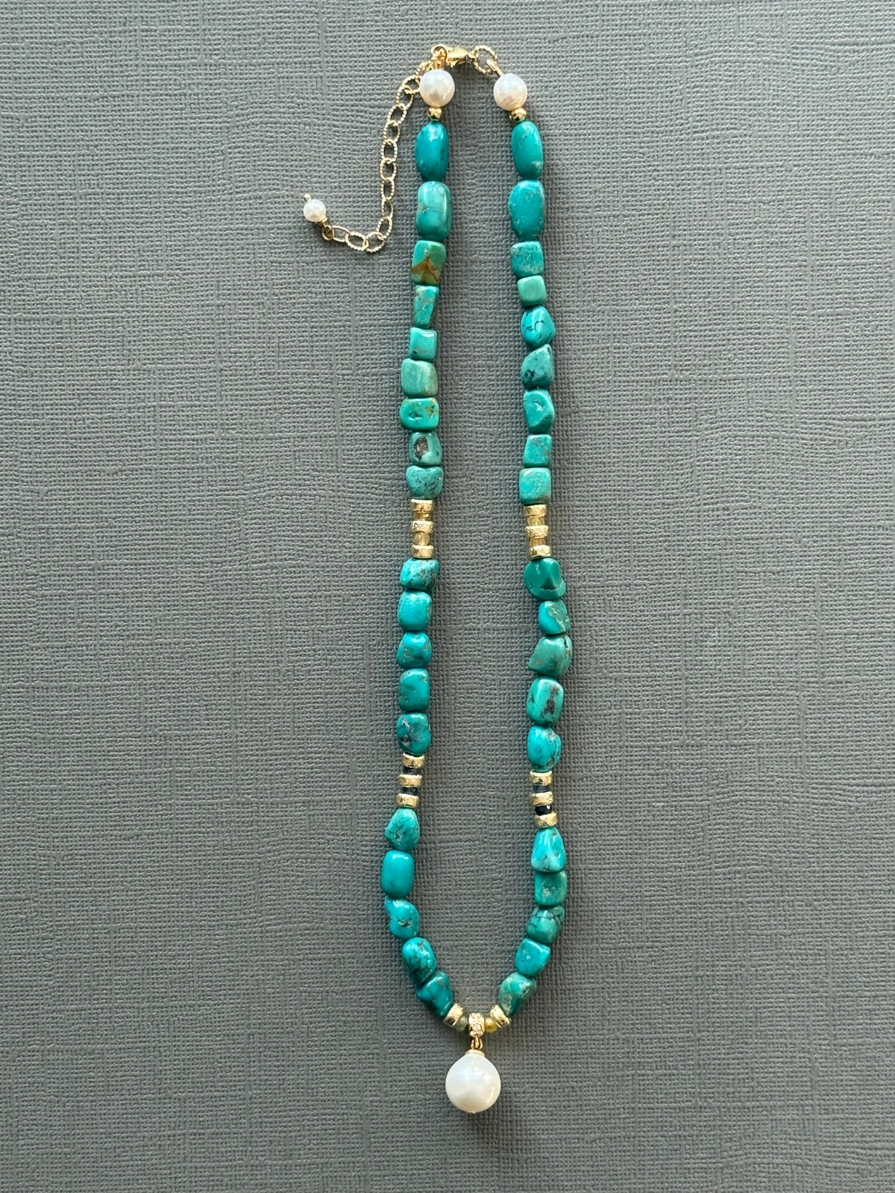 Turquoise, Pearl, and Sapphire Necklace