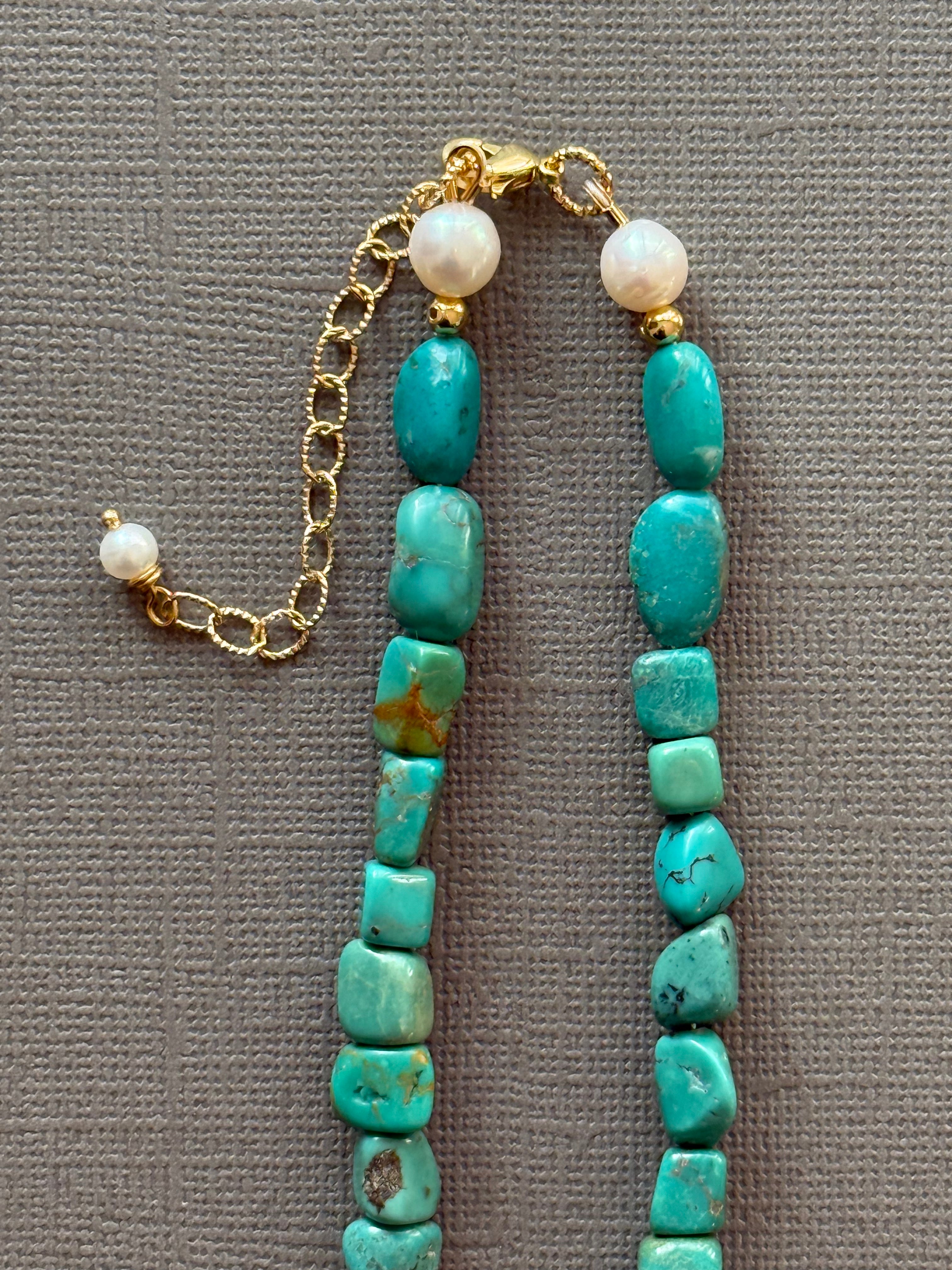 Turquoise, Pearl, and Sapphire Necklace